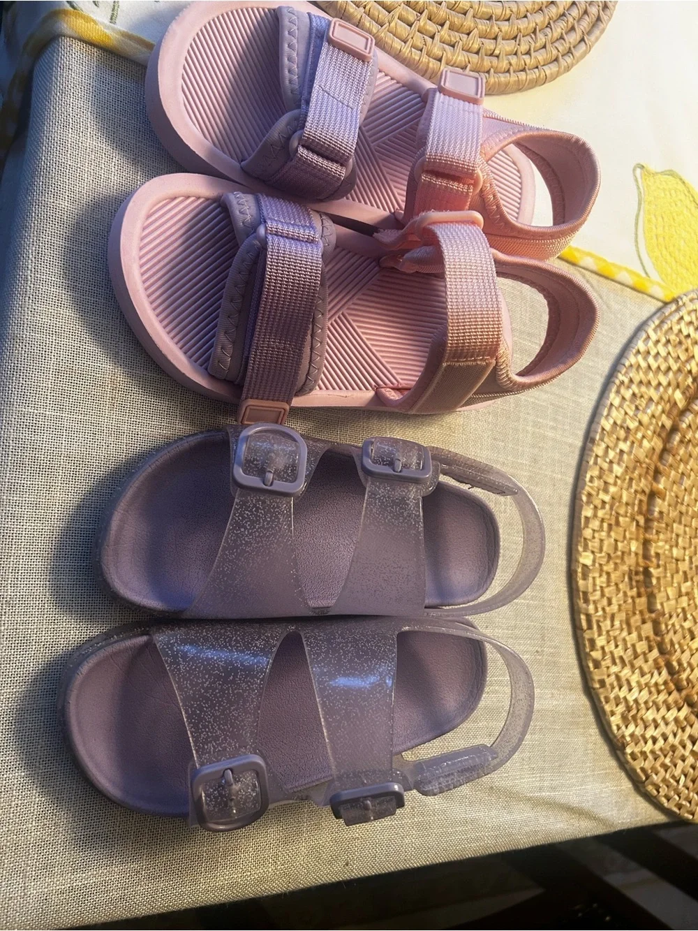 Kids Adjustable Pink and Mauve Double-Strap Sandals & a Jelly Sandal 🩴